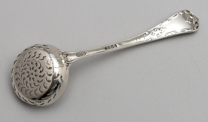 Rare Straight Tudor Pattern Silver Sifter Ladle - George Adams, Chawner & Co.